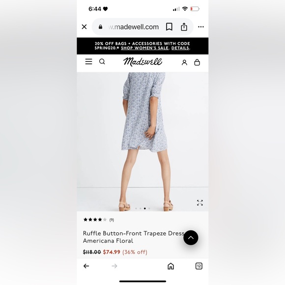 Madewell Blue & White Ruffle Button-Front Trapeze Dress‎ Women’s Size Small - Picture 3 of 13